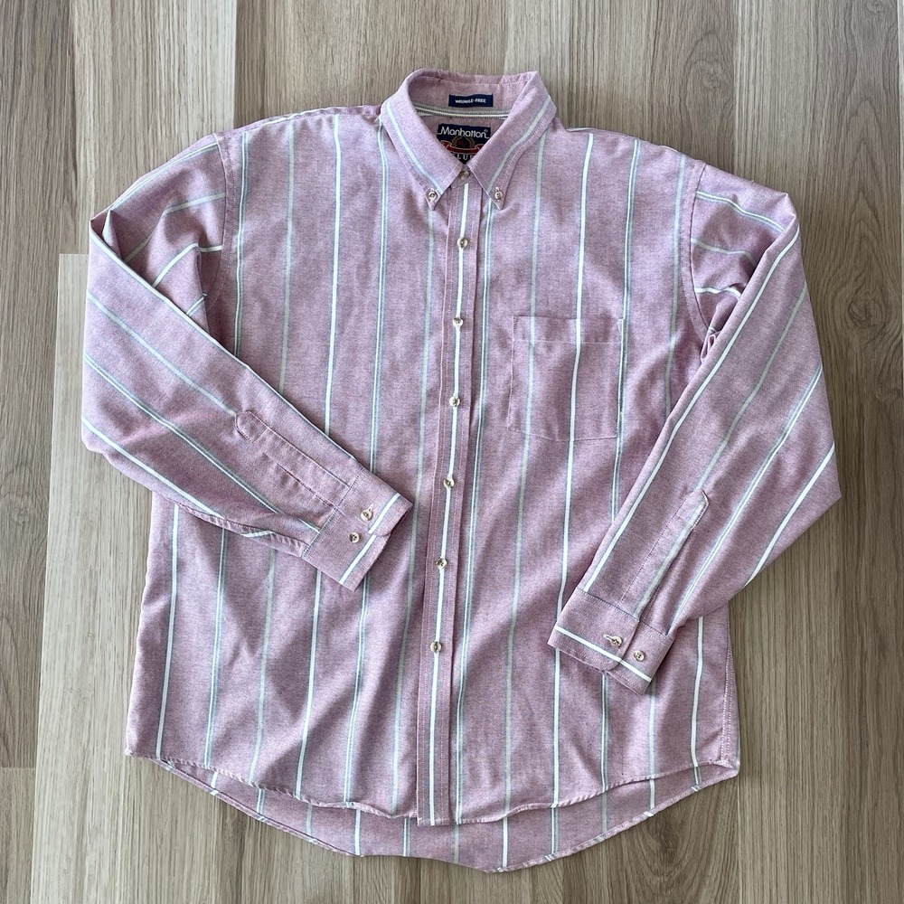Vintage Manhattan Club Men XL Button Up Shirt Wrinkle Free 90s Grandpacore Retro